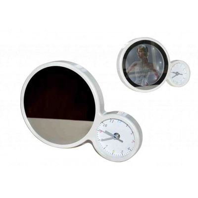 12-72 Зеркальная фоторамка, встроенные часы, размер 20.5x6.1x2.9см, цвет белый
