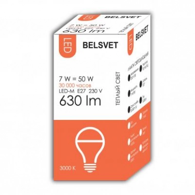 Лампа Белсвет LED-M A60 7W 3000K E27 К