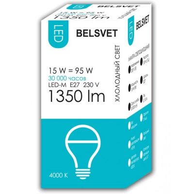 Лампа Белсвет LED-M A65 15W 4000K E27 К